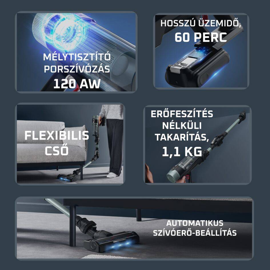 RH7A32E0 X-Force Flex 10.80 Allergy Auto 3 az 1-ben rúdporszívó, Rowenta, 120 AW