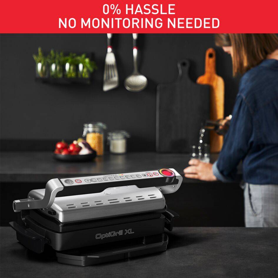 Tefal OptiGrill+ XL elektromos asztali grill nassolás és sütés tepsivel GC724D12 Ezüst/Fekete
