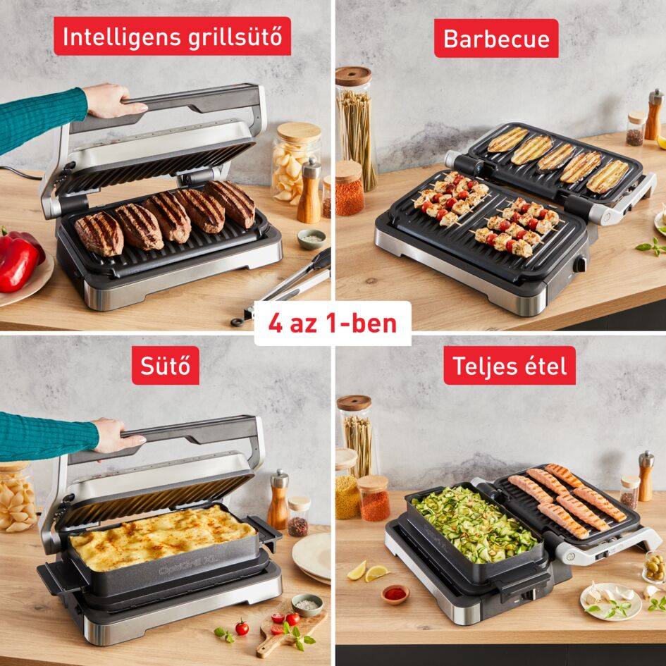 XL méretű okos elektromos grillsütő Tefal OptiGrill 4 az 1-ben GC784D30