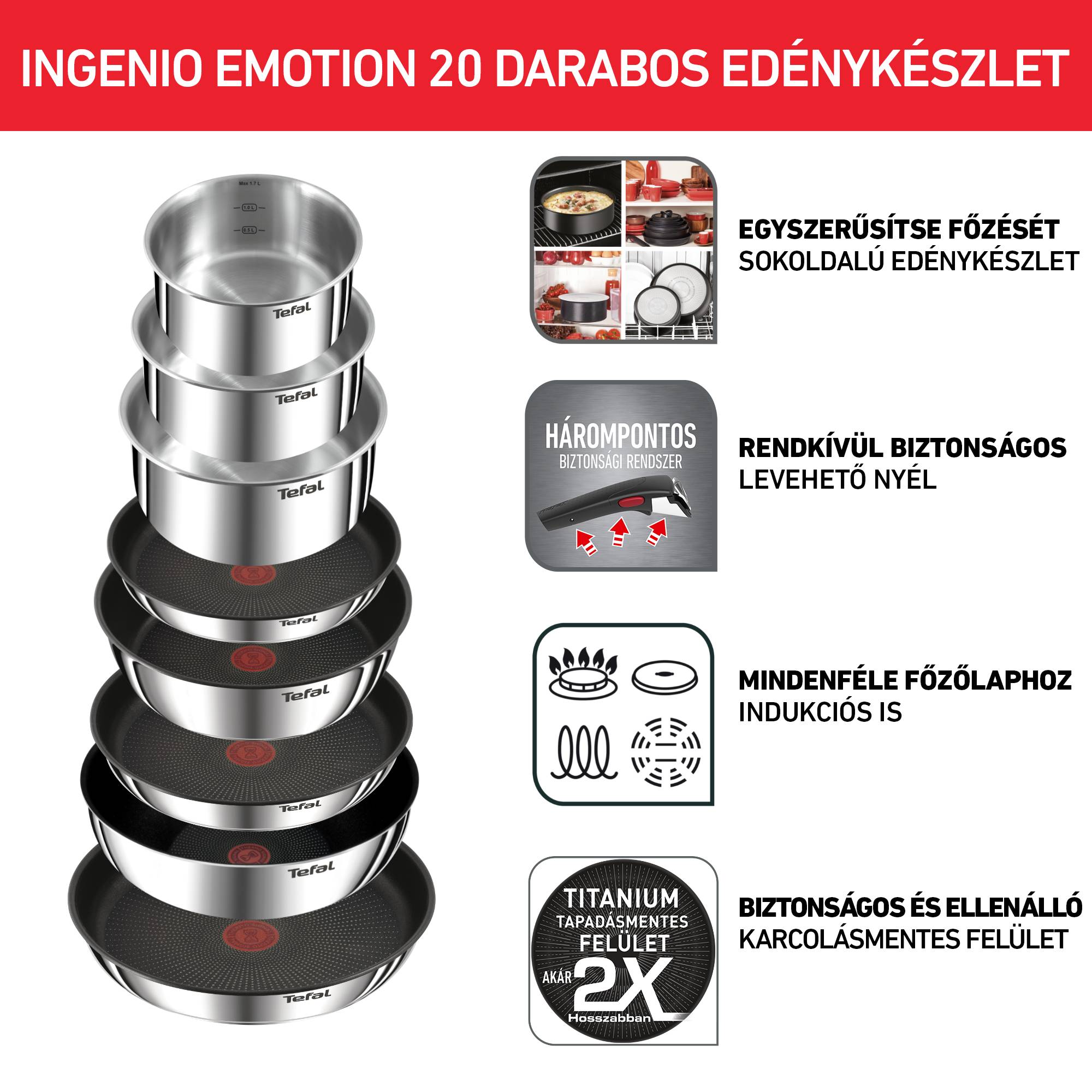 Tefal Indukciós Edénykészlet Ingenio Emotion L897SK04 20 db-os