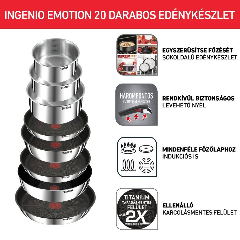 Tefal Indukciós Edénykészlet Ingenio Emotion L897SK04 20 db-os