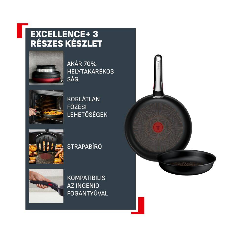 P0009553 Ingenio Excellence+ egymásba rakható edények, Tefal, 3 részes