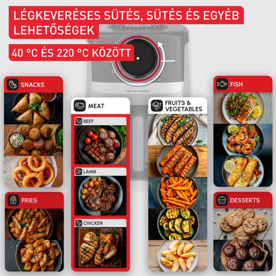 EY5728E1, Tefal Easy Fry Silence Smart csendes forrólevegős fritőz, 5 literes, fekete