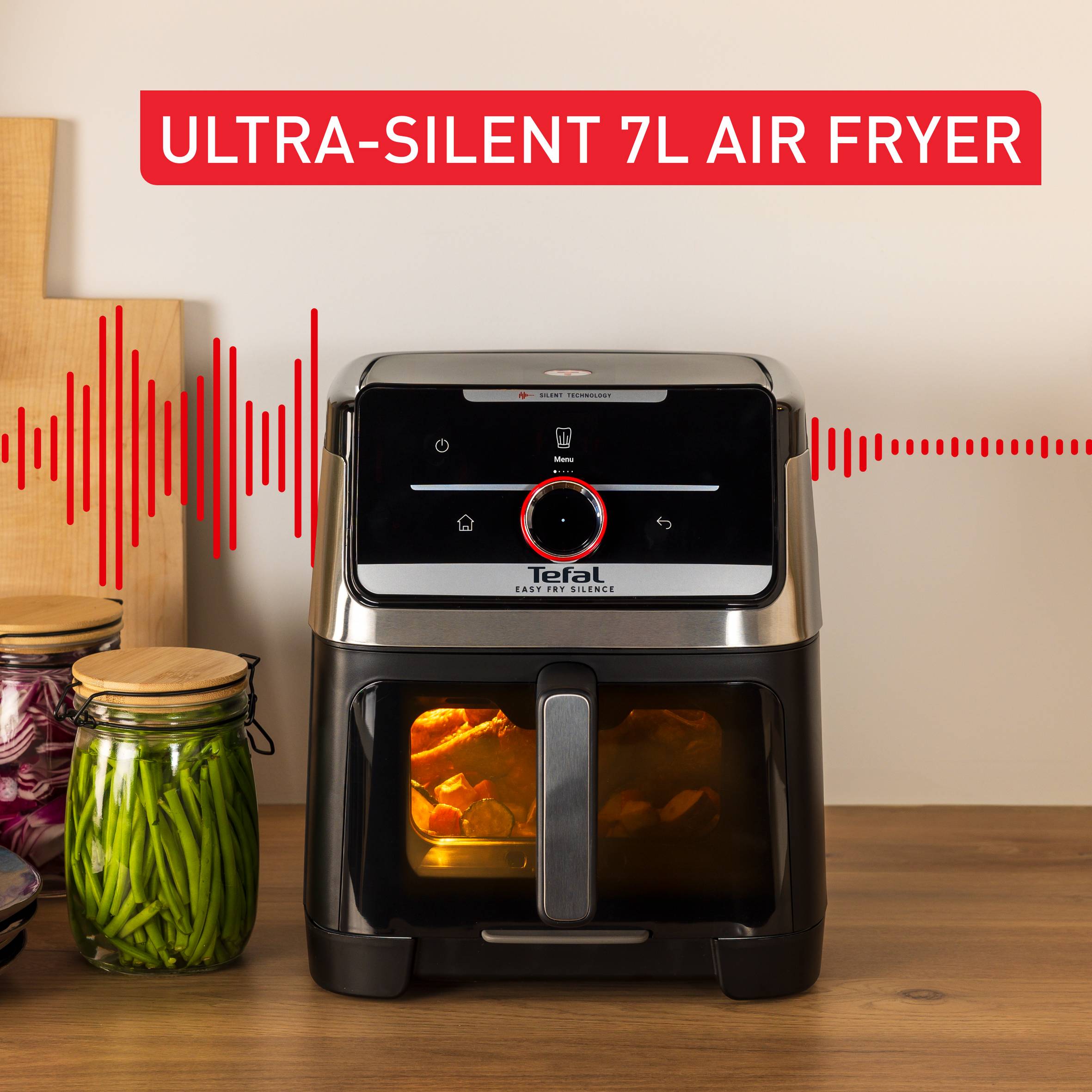 Tefal Easy Fry Silence, csendes forrólevegős fritőz, 7 literes, rozsdamentes acél, EY876E0