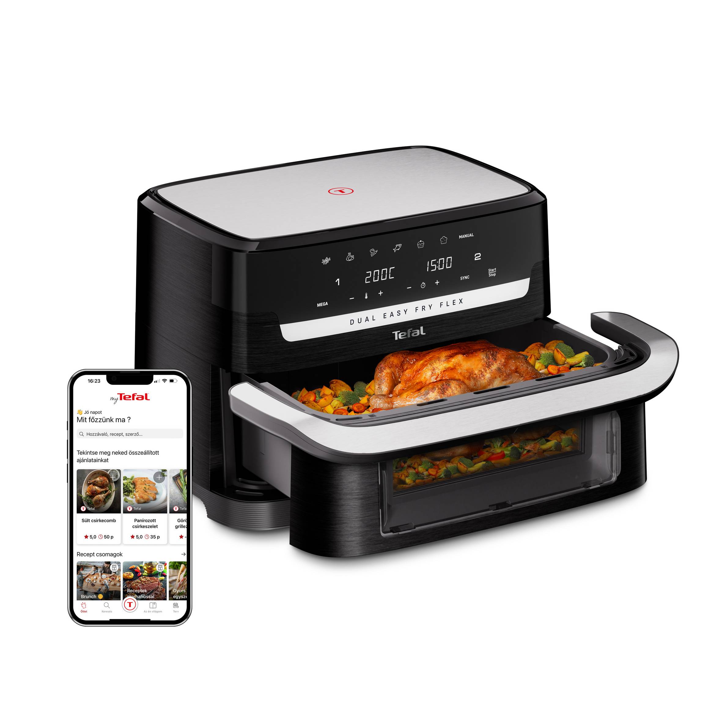 EY9228E0, Tefal Dual Easy Fry Flex 9 l dupla forrólevegős fritőz, fekete