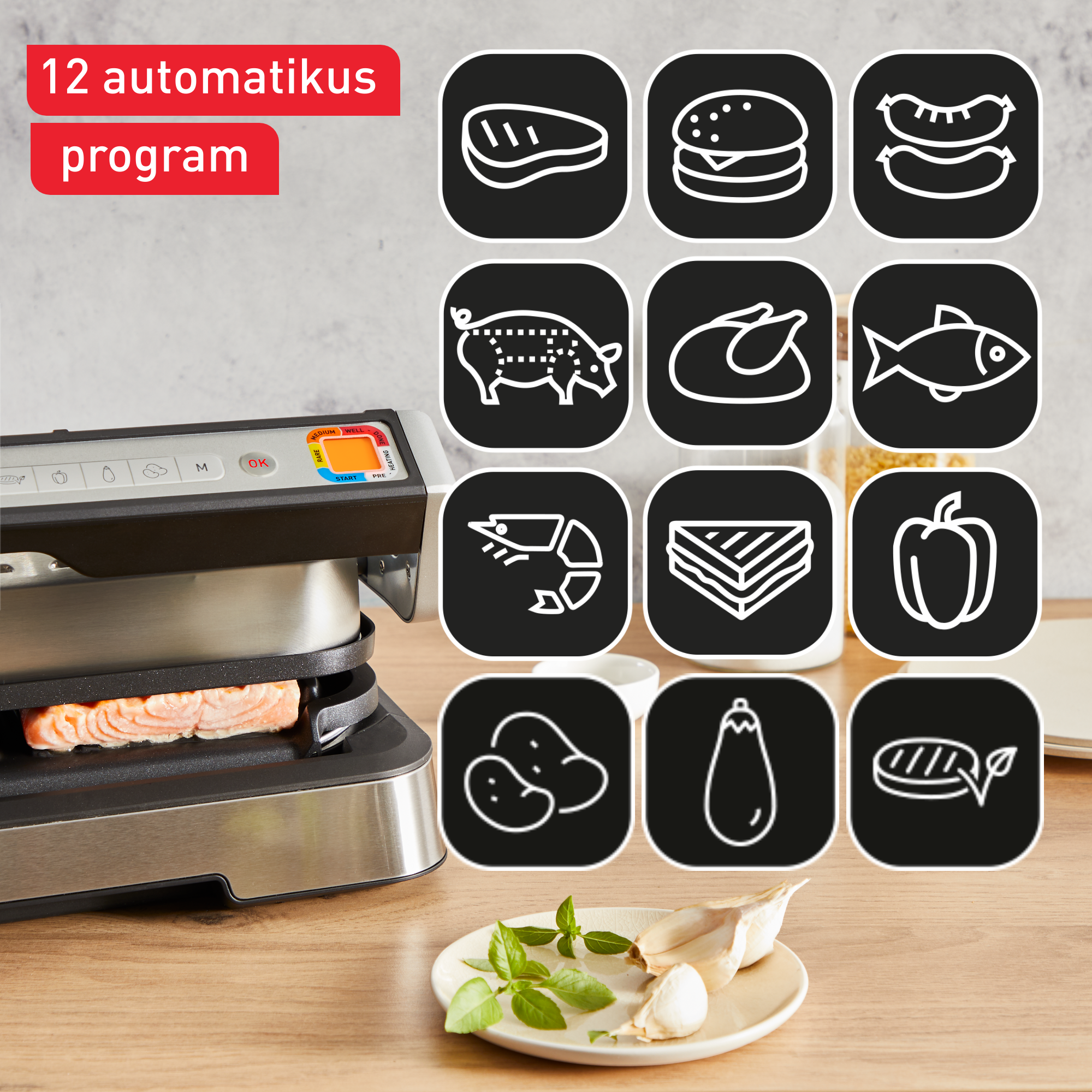 Okos elektromos grillsütő Tefal OptiGrill GC7P0810