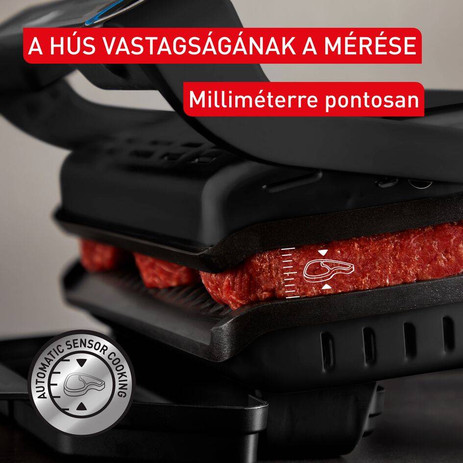 OptiGrill+, intelligens elektromos kontaktgrill a tökéletes eredményekért, nincs szükség a grillezés felügyeletére, 6&nbsp;automatikus program