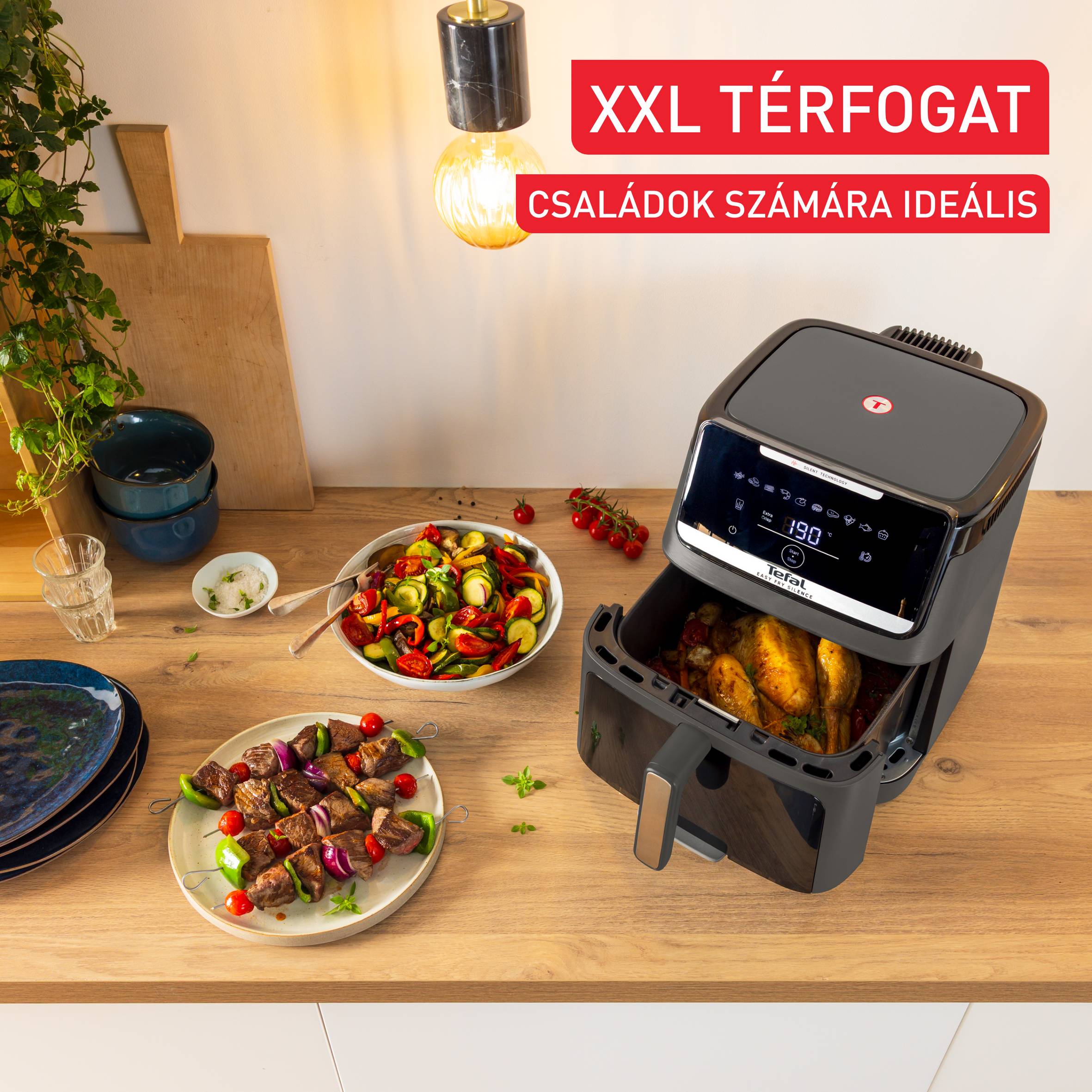 EY846HE0, Tefal Easy Fry Silence, csendes forrólevegős fritőz, 7 literes, sötétszürke