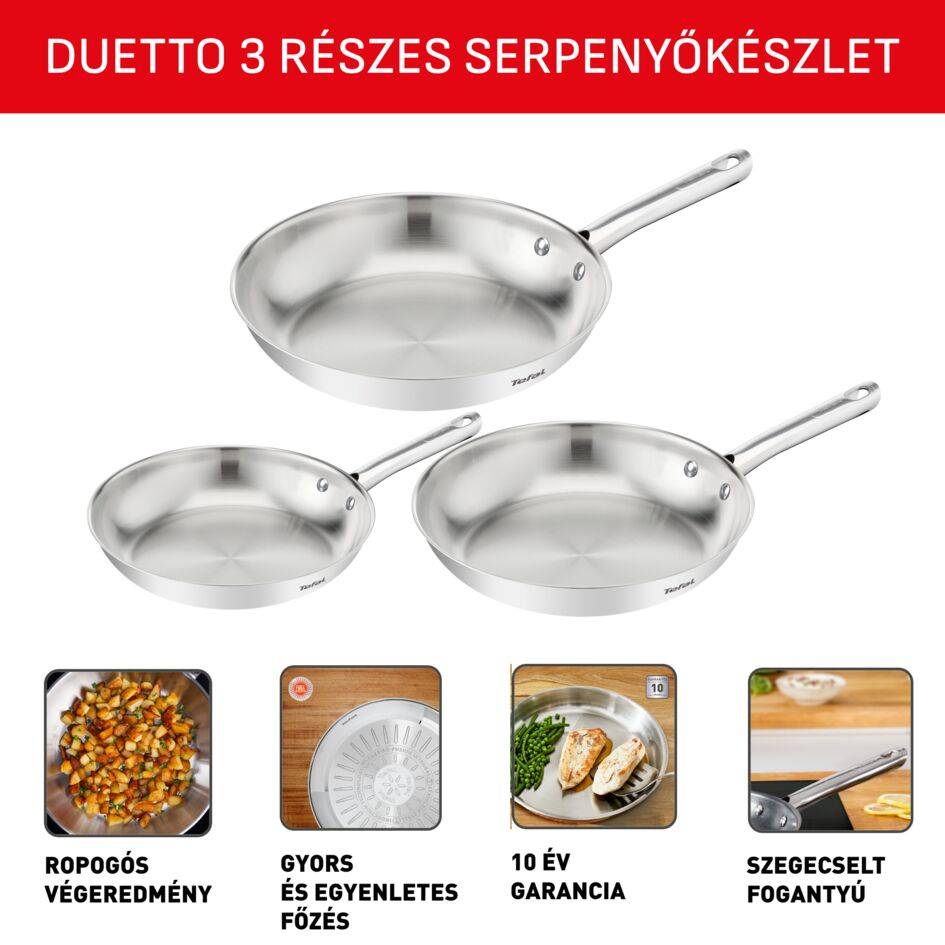 B866S334 Duetto On tapadásmentes serpenyőkészlet Tefal, 20 / 24 / 28 cm