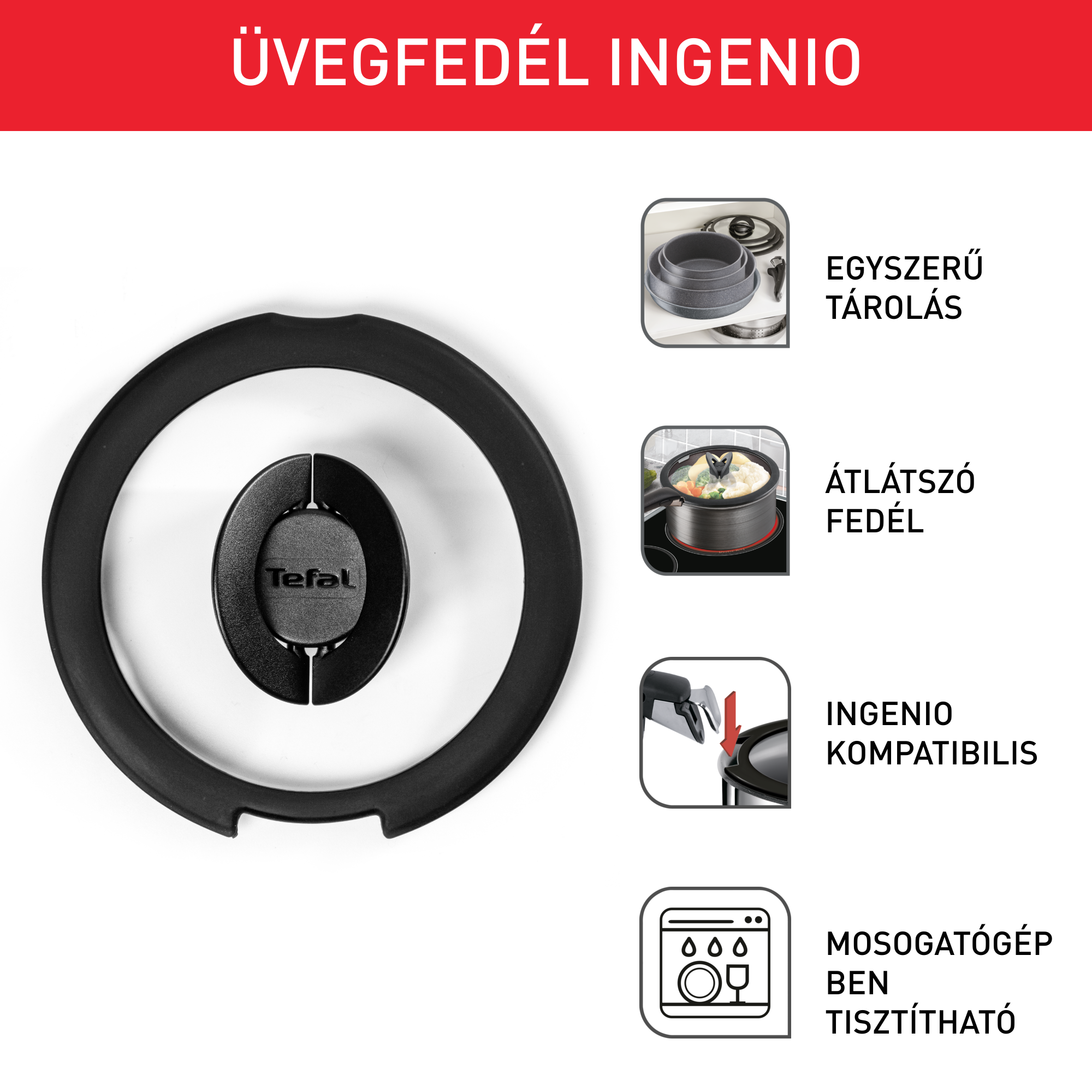 Üveg fedőkészlet Tefal Ingenio L9849053 3db-os 16, 18 és 20 cm
