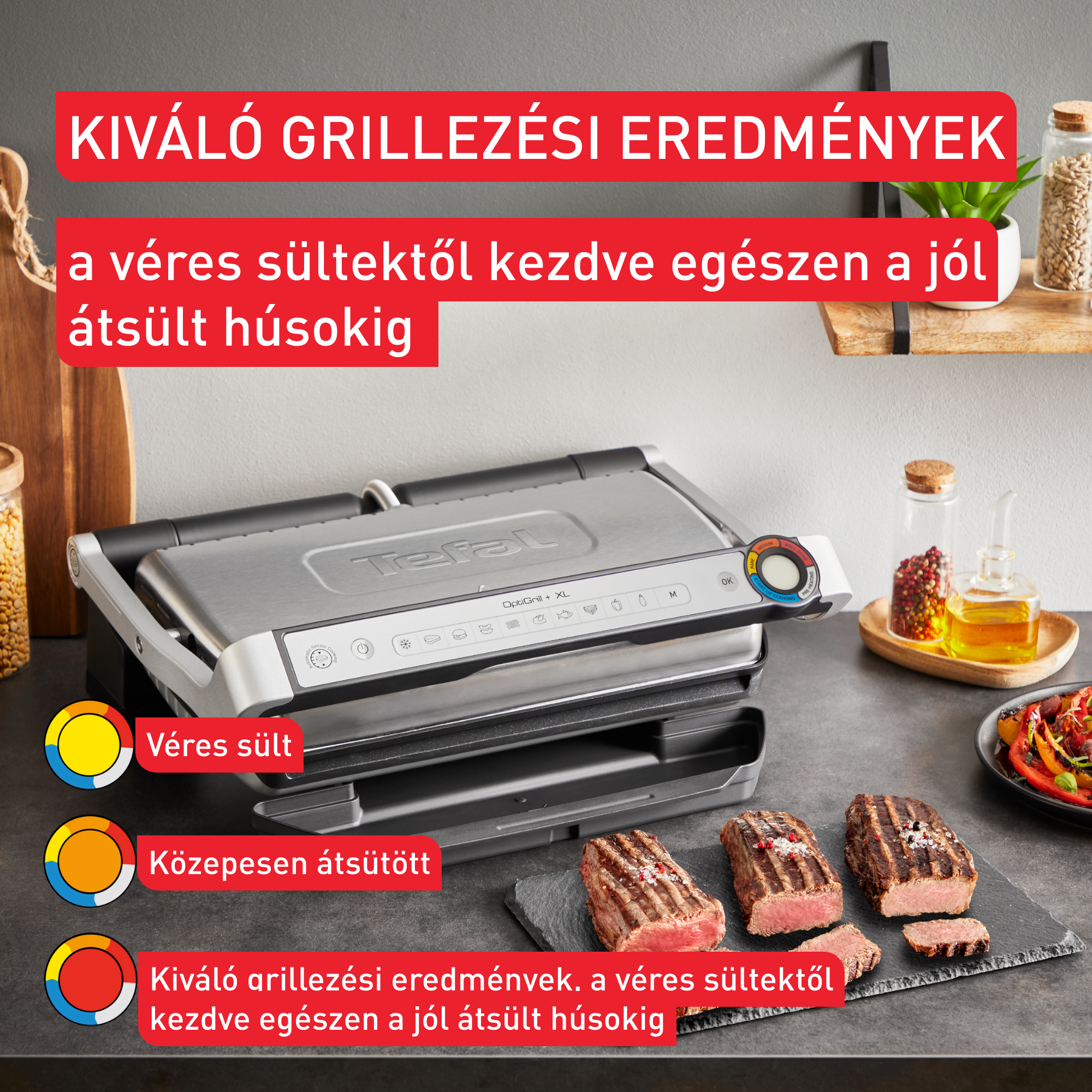 Tefal OptiGrill+ XL, intelligens elektromos kontaktgrill a tökéletes eredményekért, nincs szükség a főzés felügyeletére, 9﻿ ﻿automatikus program