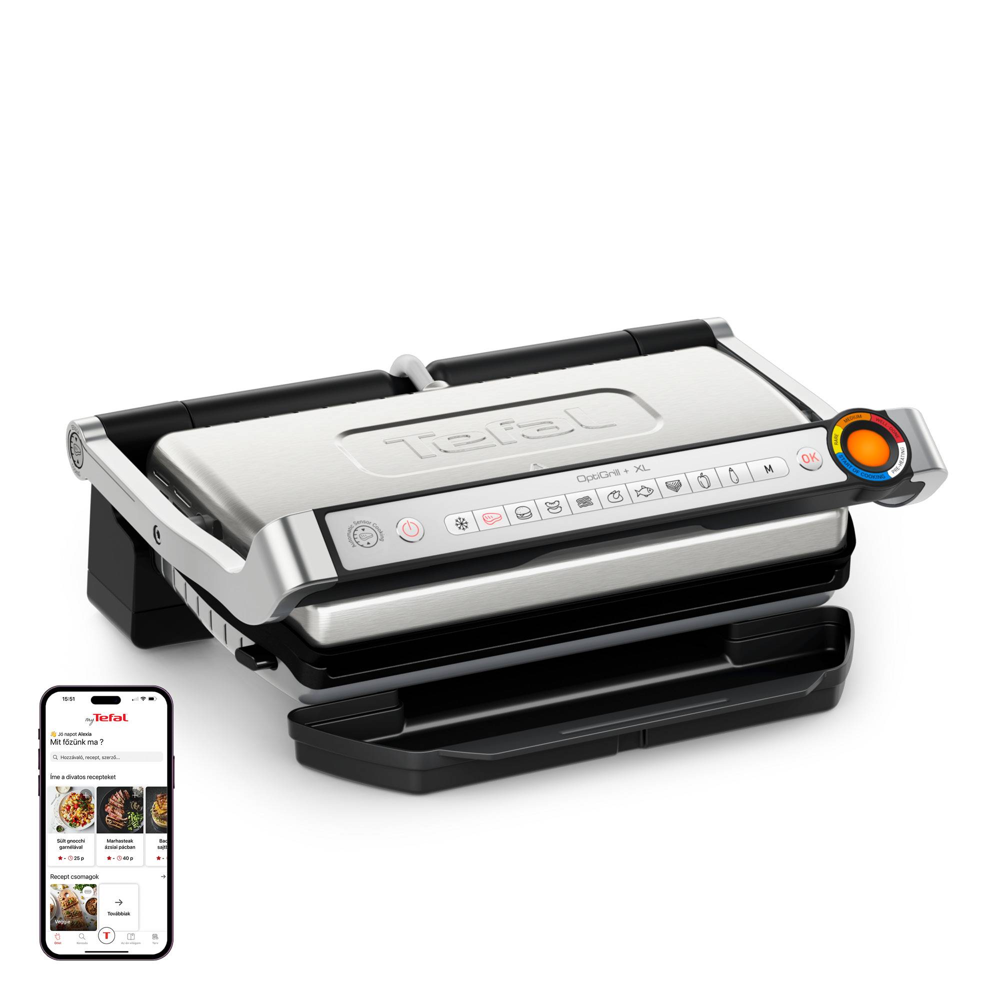 Tefal OptiGrill+ XL, intelligens elektromos kontaktgrill a tökéletes eredményekért, nincs szükség a főzés felügyeletére, 9 automatikus program
