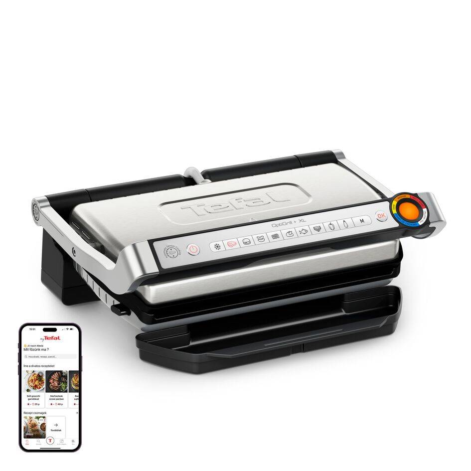 Tefal OptiGrill+ XL, intelligens elektromos kontaktgrill a tökéletes eredményekért, nincs szükség a főzés felügyeletére, 9 automatikus program