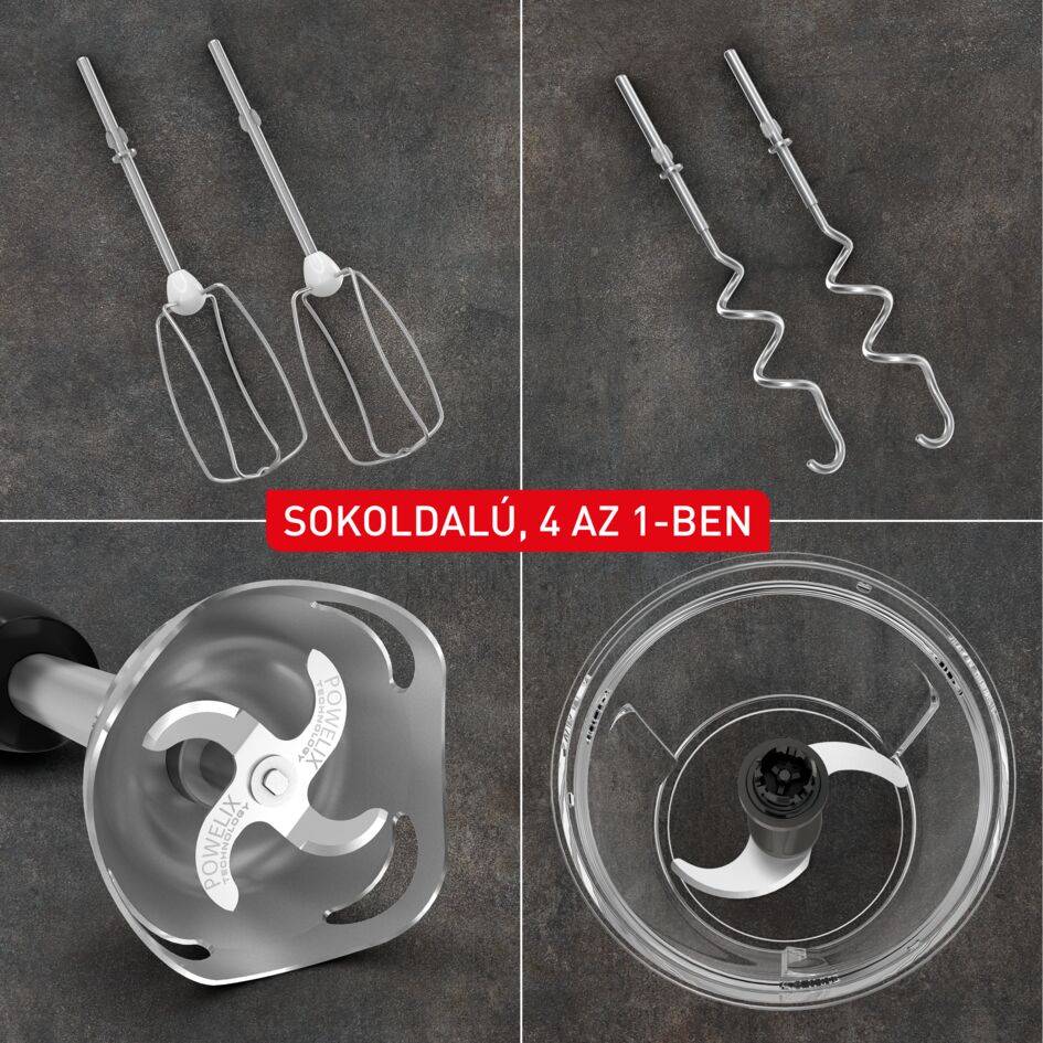 HT663AF0 Powermix Silence 4 az 1-ben kézi mixer, Tefal, króm/ezüst/fekete