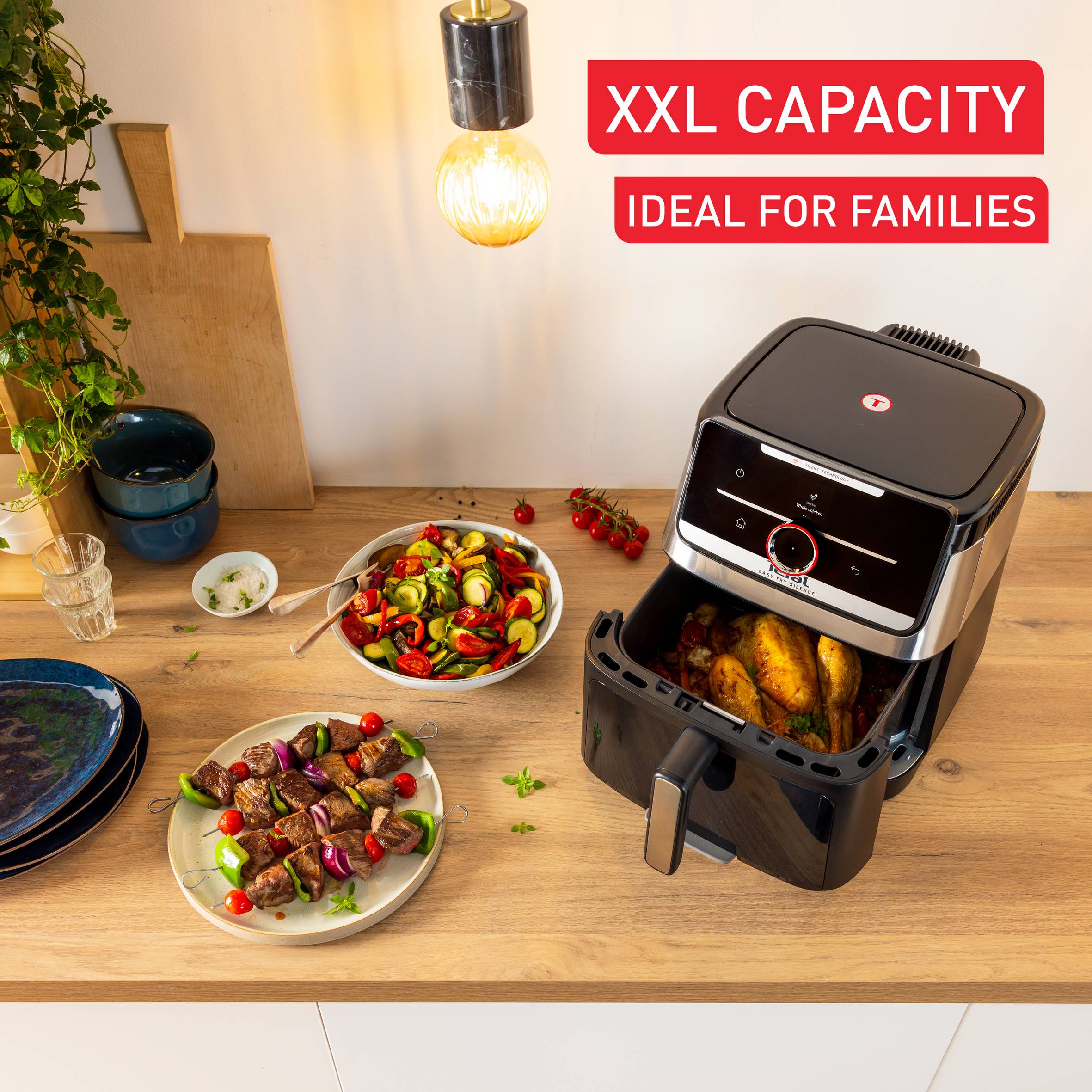 Tefal Easy Fry Silence, csendes forrólevegős fritőz, 7 literes, rozsdamentes acél, EY876E0