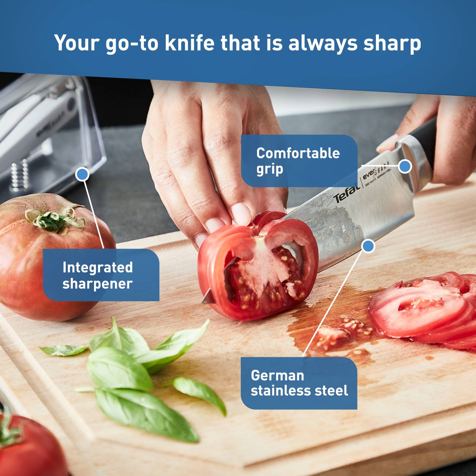 Konyhakés Tefal Ever Sharp K2569004 Rozsdamentes/Fekete 16,5 cm