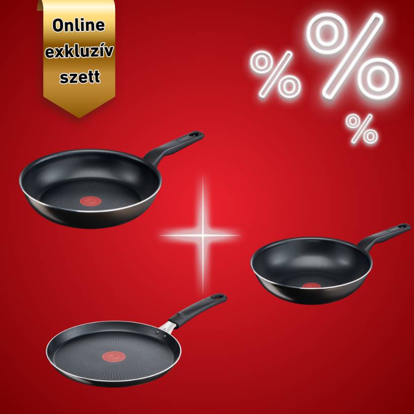 Serpenyőkészlet Tefal XL Intense wok 28 cm, klasszikus serpenyő 26 cm és palacsintasütő 25 cm