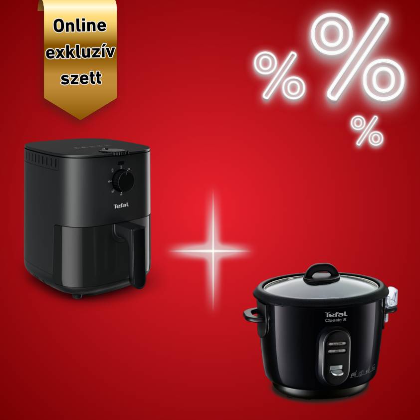 Konyhai készlet Tefal rizsfőző 6 adagos és Easy Fry 2 az 1-ben Essential forrólevegős fritőz