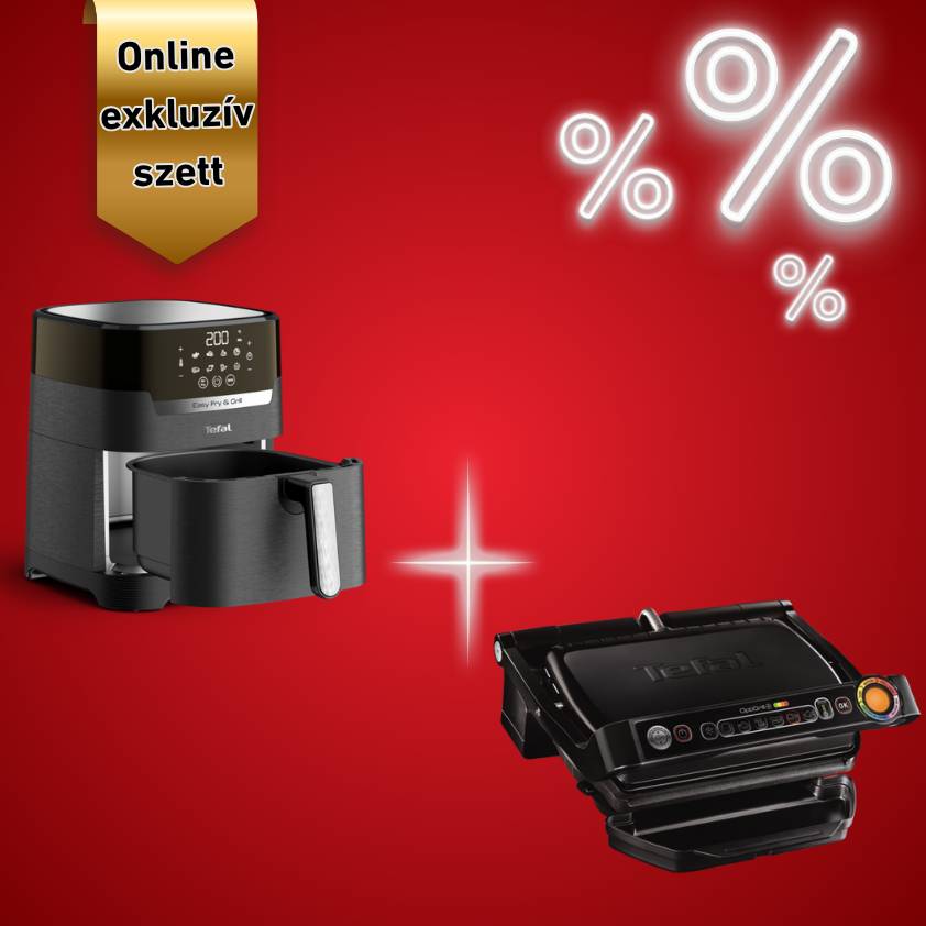 Konyhai készlet Tefal fekete OptiGrill+ és Easy Fry forrólevegős sütő