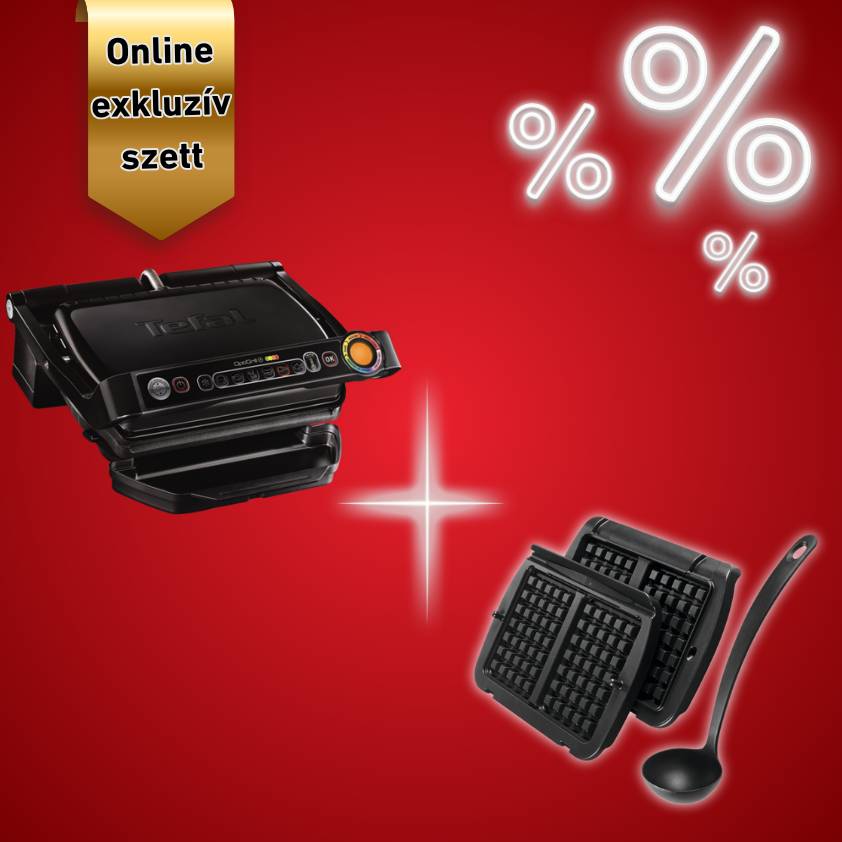 Konyhai készlet Tefal OptiGrill+ Snacking & Baking elektromos grill és kiegészítő gofrisütő lap merőkanállal