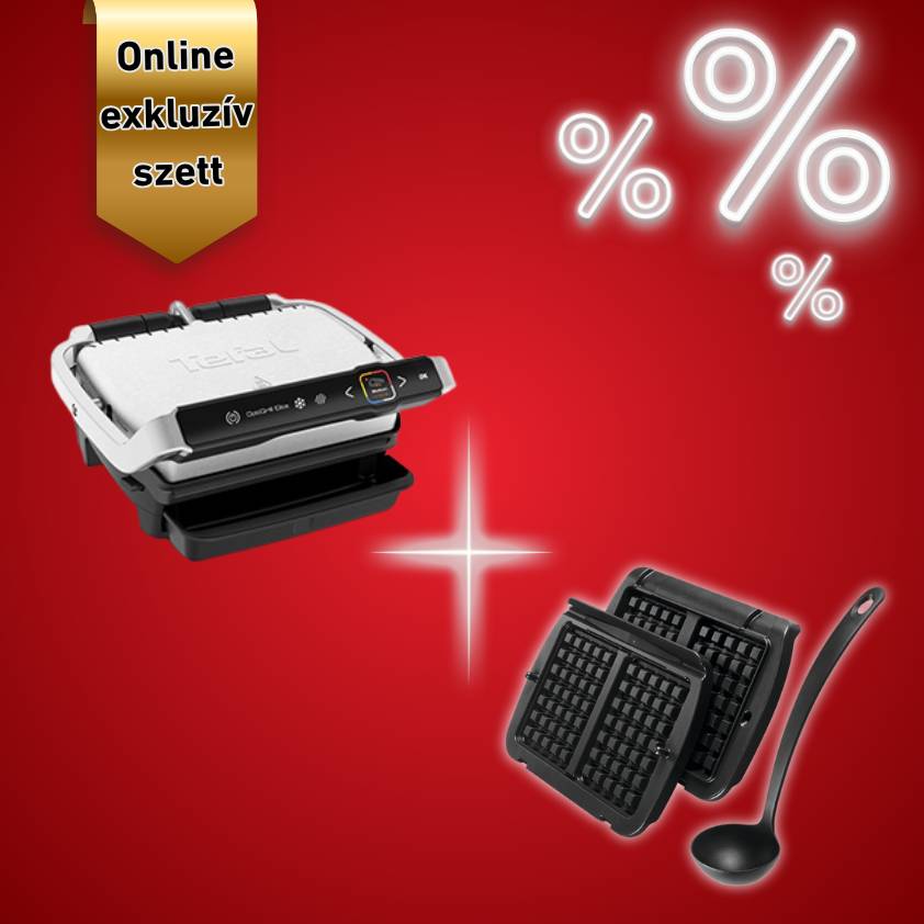 Konyhai készlet Tefal Optigrill Elite elektormos grill és kiegészítő gofrisütő lap merőkanállal