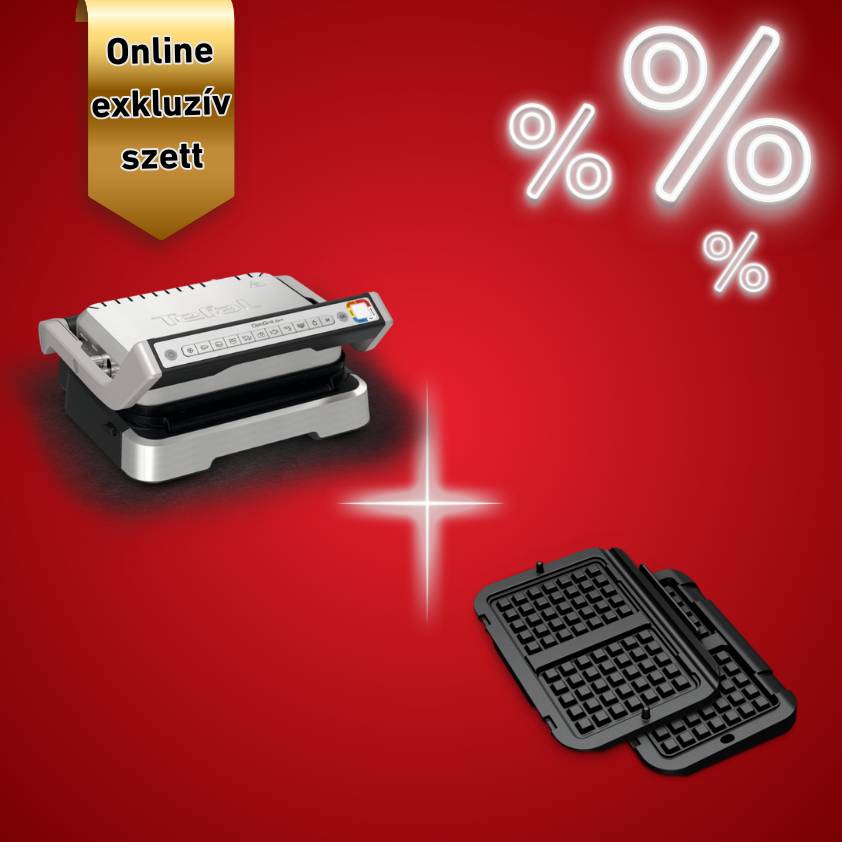 Konyhai készlet Tefal Optigrill 2in1 Inox elektromos grill és kiegészítő gofrisütő lap