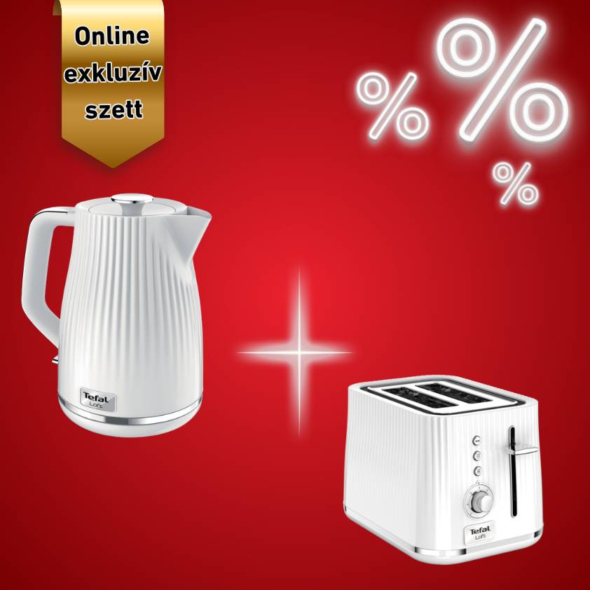 Reggeli készlet Tefal Loft fehér kenyérpirító és vízforraló
